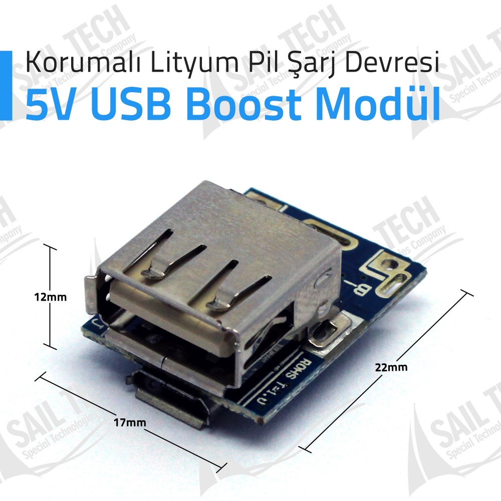 Korumalı Lityum Pil Şarj Devresi - 5V USB Boost Modül