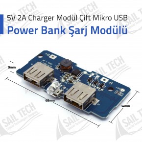 5V 2A Powerbank Charge Circuit With Dual USB Outputs