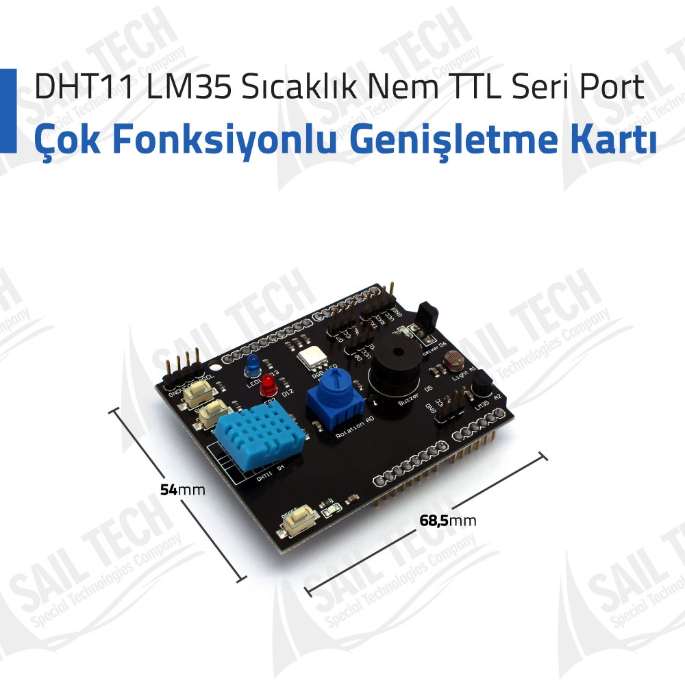 Çok Fonksiyonlu Genişletme Kartı DHT11 LM35 Sıcaklık Nem TTL Seri Port