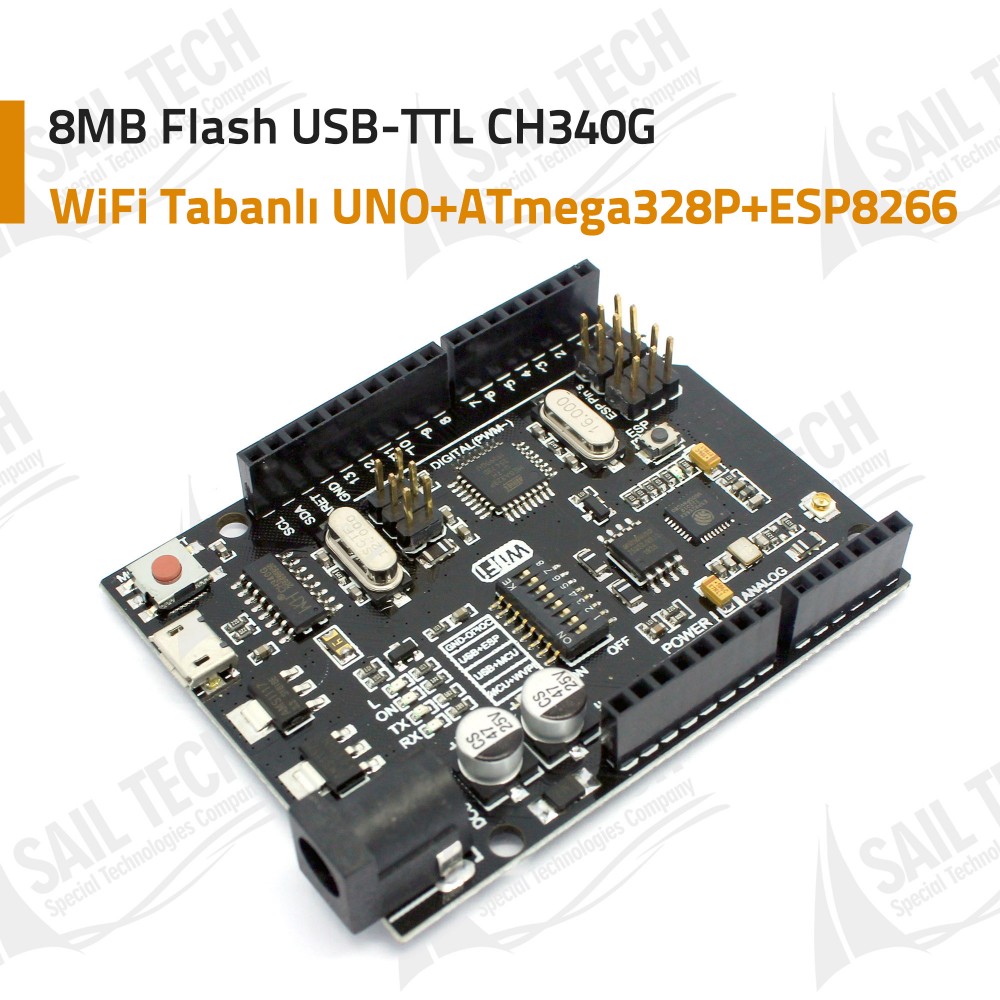 WiFi Tabanlı UNO+ATmega328P+ESP8266 8MB Flash USB-TTL CH340G