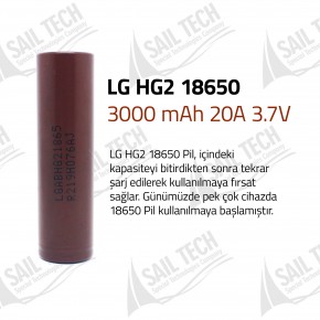 LG HG2 18650 3.7v 3000 mAh Li-ion Şarj Edilebilir Pil