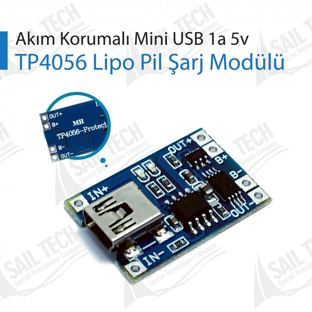 TP4056 Akım Korumalı Mini USB 1a 5v Lipo Pil Şarj Modülü