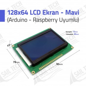 128x64 LCD Ekran - Mavi (Arduino Raspberry Uyumlu)