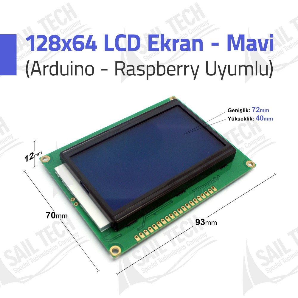 128x64 LCD Screen-Blue (Compatible With Arduino Raspberry)