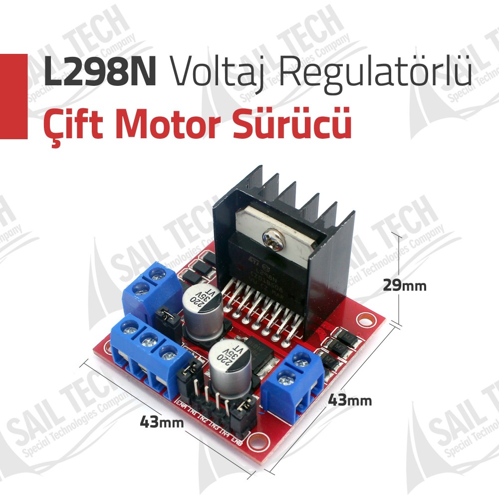 L298N Voltaj Regülatörlü Çift Motor Sürücü